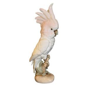 Royal Dux Cockatoo Bird 16” Hand Painted Bohemia Porcelain White and Blush Pink‎